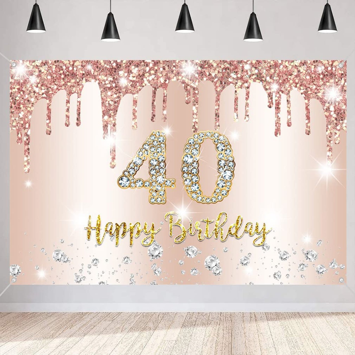 Rosegold 40th Birthday Celebration Banner - Women's 40th Birthday Fabric Poster - Happy 40 Years Old Photo Background - Party Decoration Supplies - 59"x35.4"