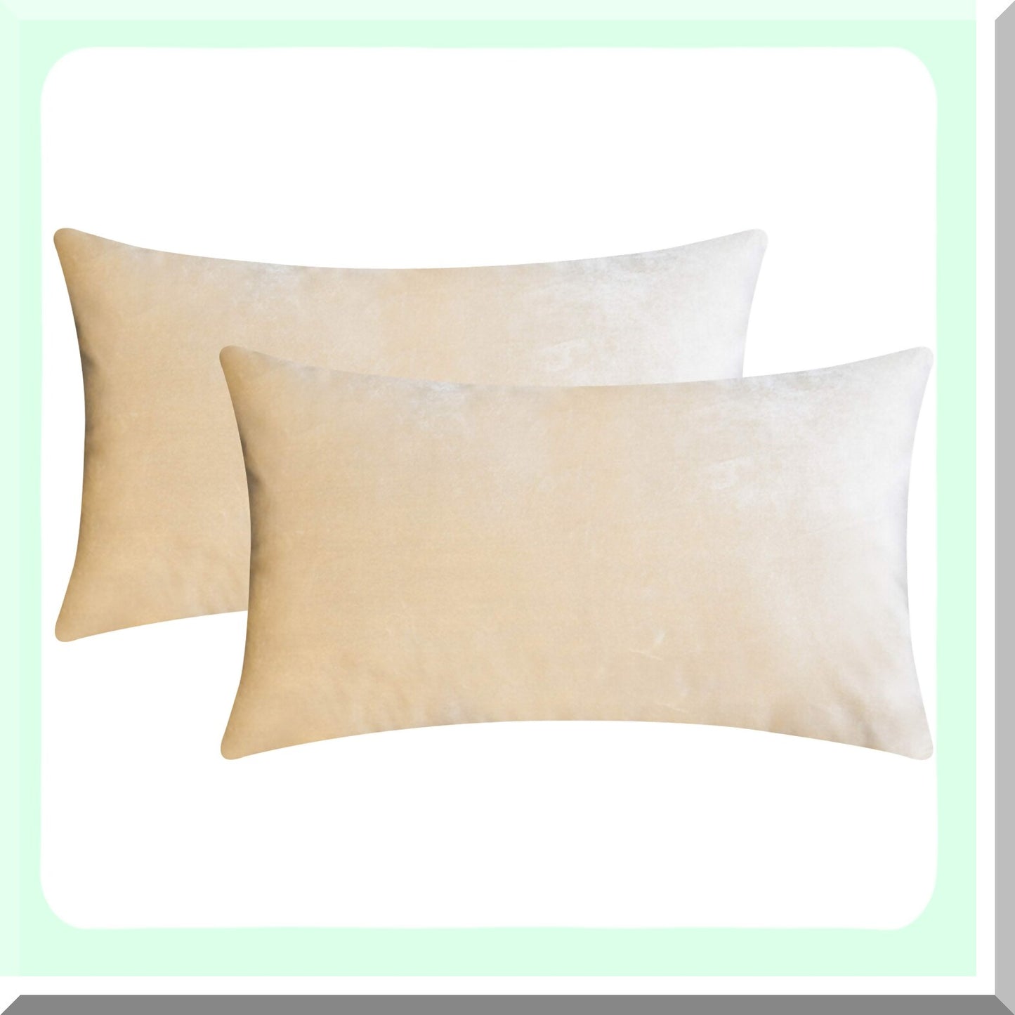 Cream Velvet Rectangle Pillow Covers - Set of 2, 12x20 Inch Beige Throw Pillows for Couch & Living Room Sofa Bed - Decorative Cushion Cases