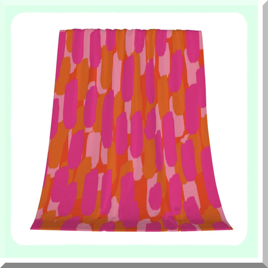 CozyFlare Fleece Throw Blanket - Soft, Warm, Lightweight Flannel for Couch, Bed, or Sofa - Pink & Orange Paint Design - Perfect for Girls & Women - 50" x 60""