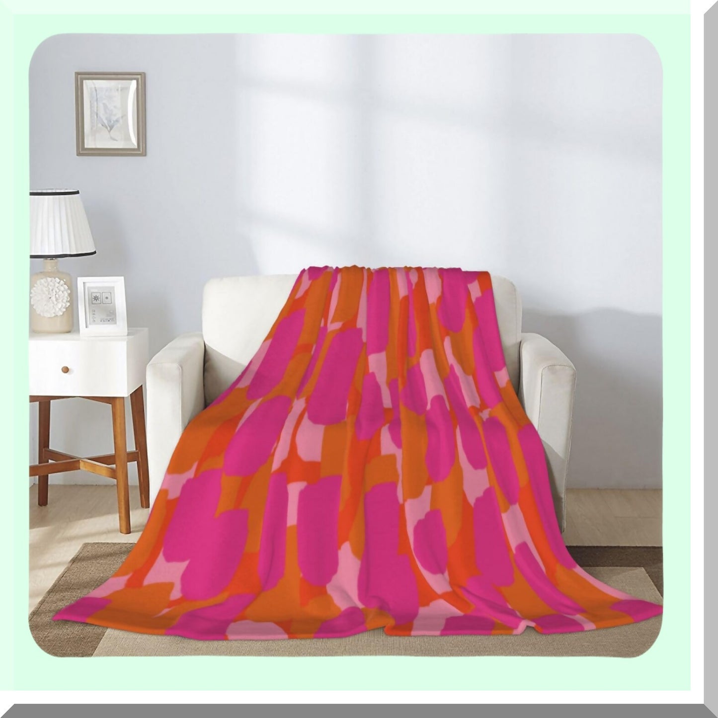 CozyFlare Fleece Throw Blanket - Soft, Warm, Lightweight Flannel for Couch, Bed, or Sofa - Pink & Orange Paint Design - Perfect for Girls & Women - 50" x 60""