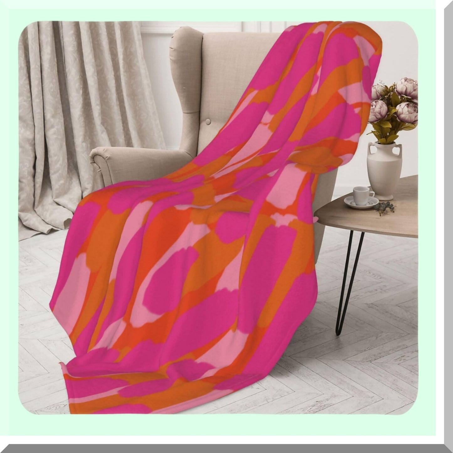 CozyFlare Fleece Throw Blanket - Soft, Warm, Lightweight Flannel for Couch, Bed, or Sofa - Pink & Orange Paint Design - Perfect for Girls & Women - 50" x 60""