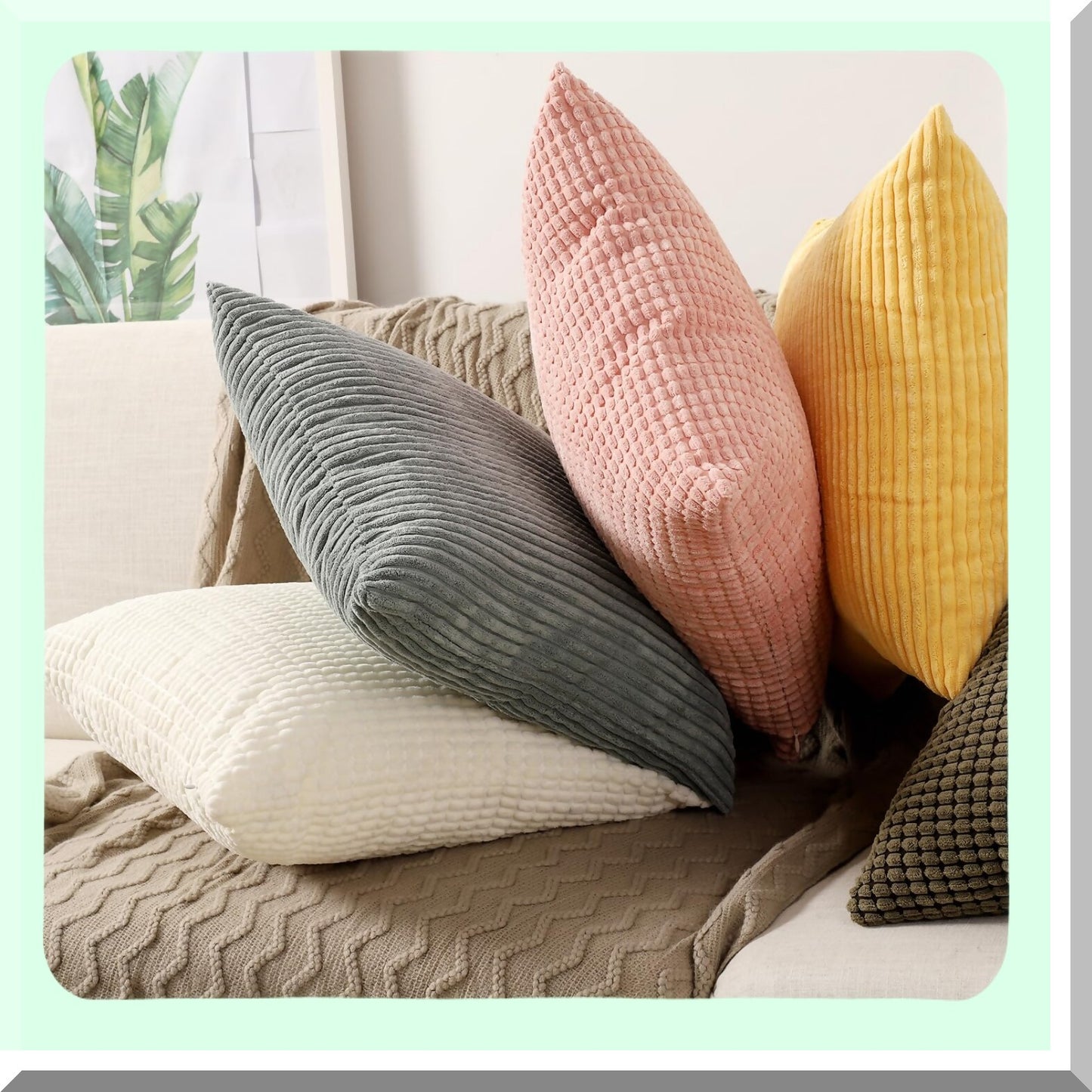 Corduroy Comfort Set - 20x20 Decorative Pillow Covers (Set of 2) for Couch, Bed, Sofa, Bedroom, Car - Soft Square Cushion Case in White