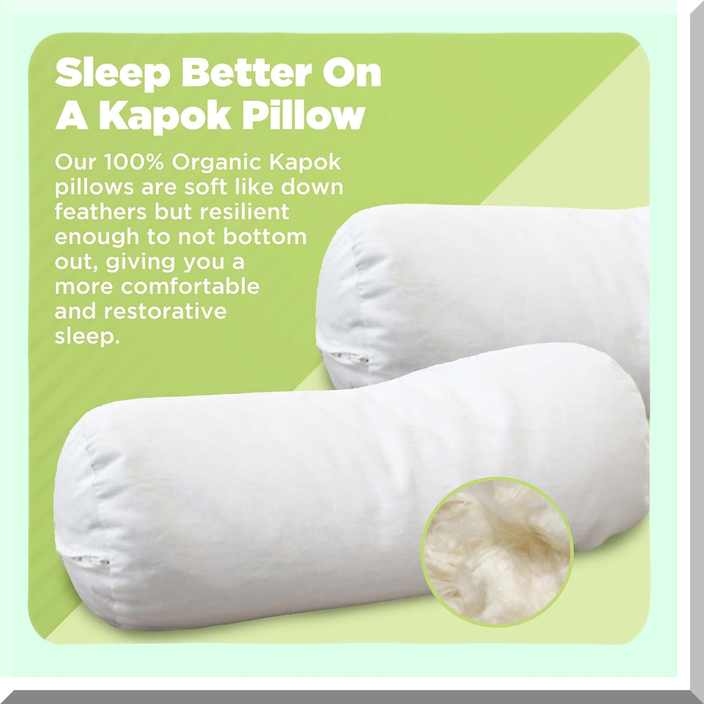 Organic Cotton Kapok Neck Roll Pillow - USA Made - 4" x 12" Zippered Shell - Natural Support for Neck Pain Relief - Eco-Friendly and Hypoallergenic