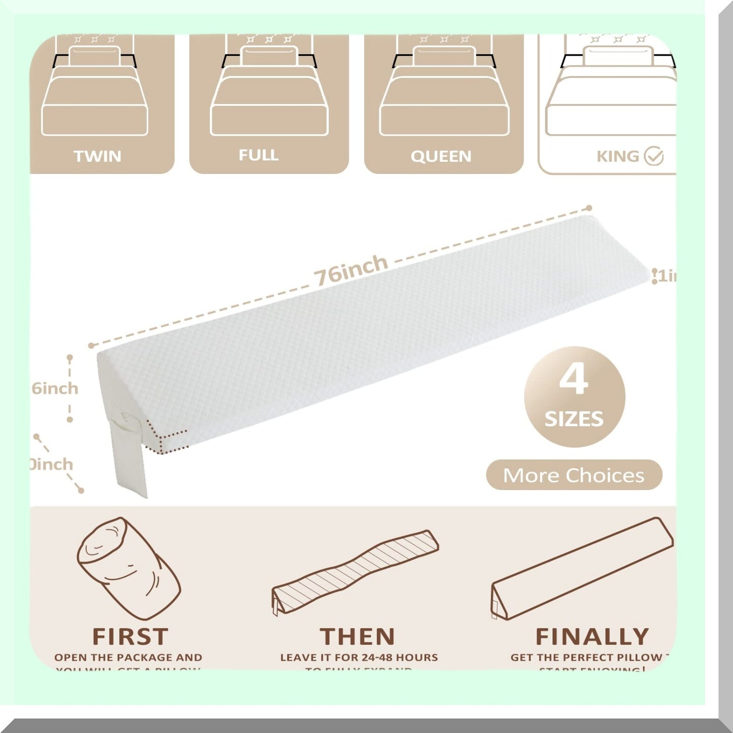 Headboard Gap Filler Pillow - Size76"x10"x6" - Triangle Bloster Wedge - Bed Wedge Pillow - Headboard Pillow - Bed Gap Filler - Triangle Pillow