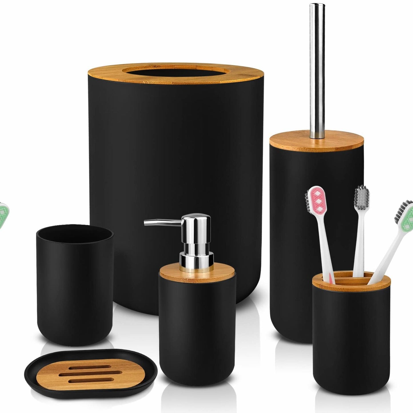 Bamboo Bathroom Accessory Set 6 Pcs Black