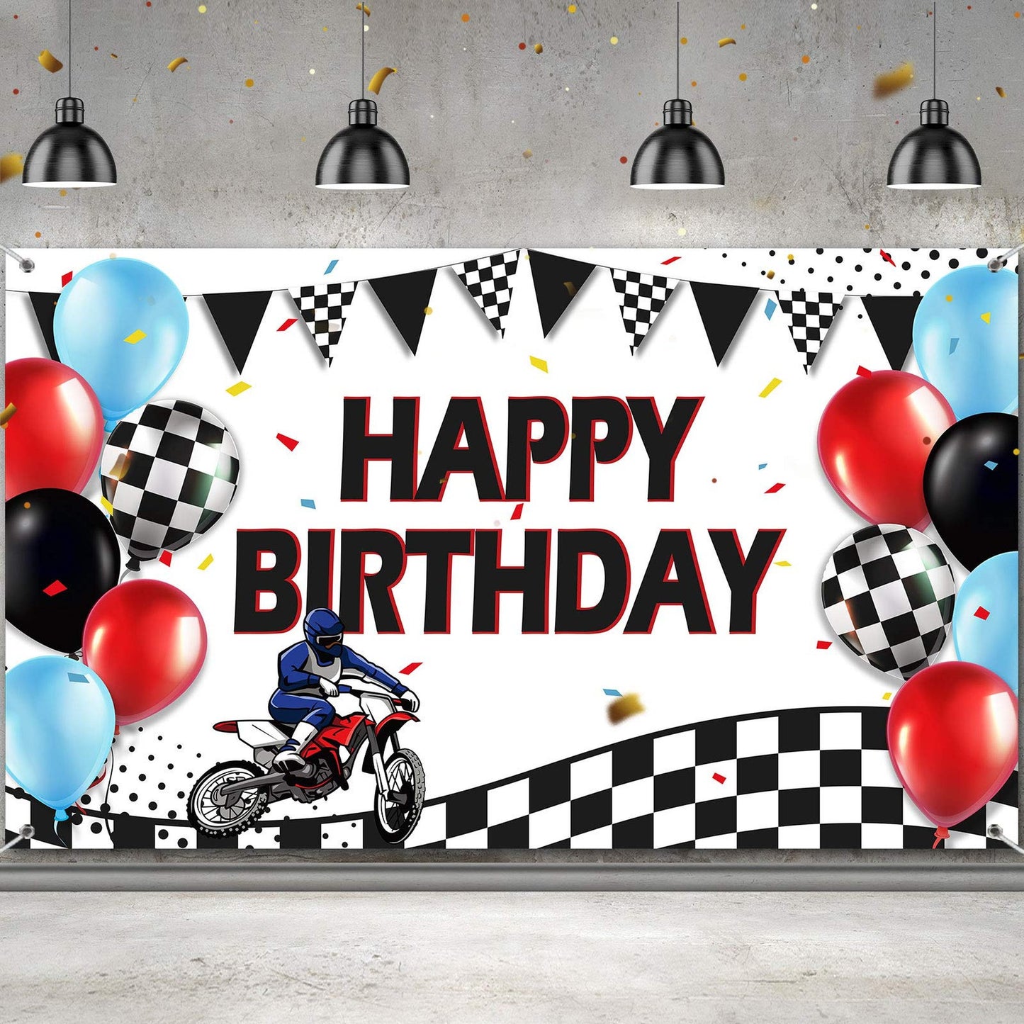 Dirt Bike Birthday Backdrop Banner for Kids and Teens