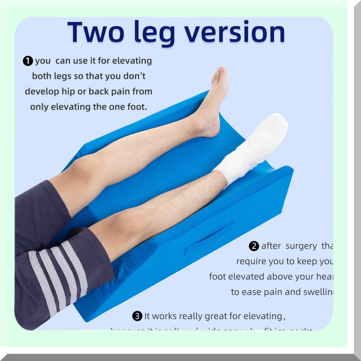 ElevateEase Leg Support Pillow - Recovery Aid for Knee Replacement, Swelling, Injury - Footrest for Sleeping - Blue (Two Leg Version)