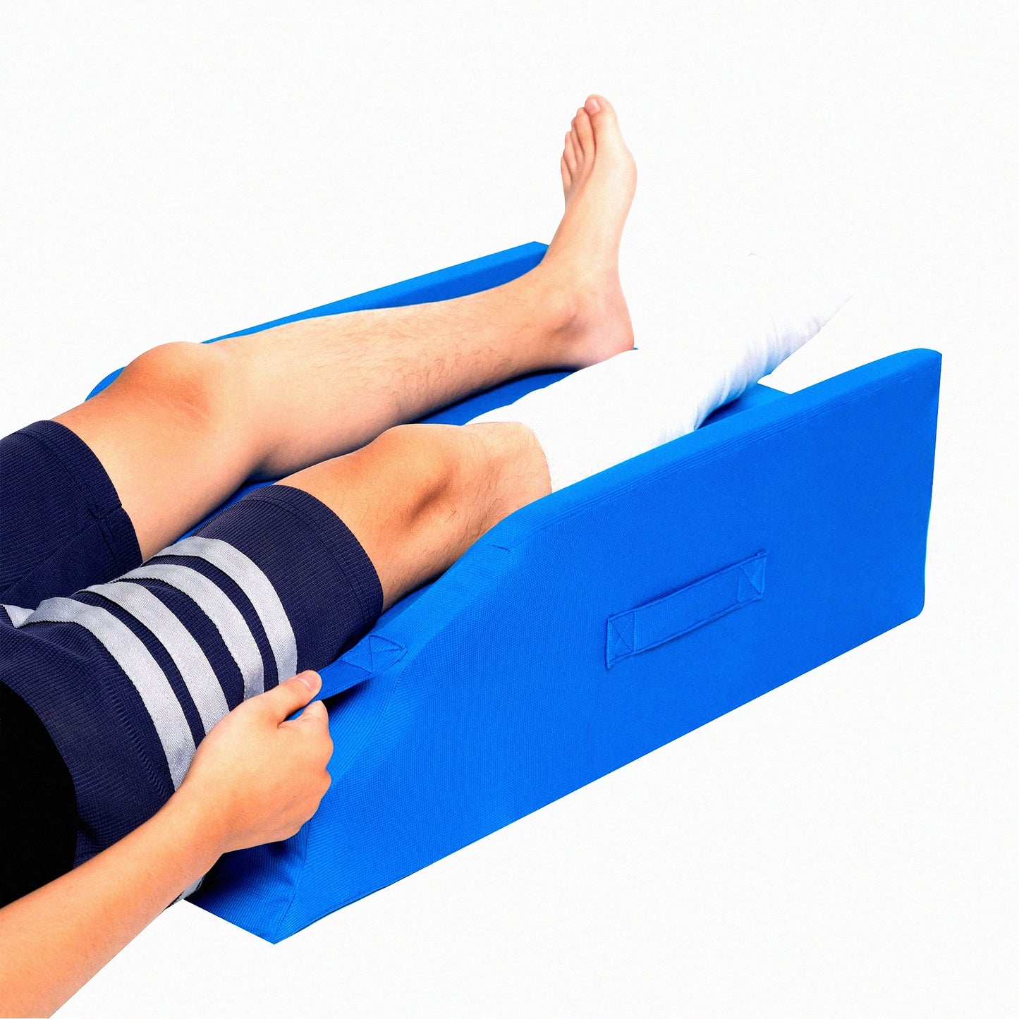 ElevateEase Leg Support Pillow - Recovery Aid for Knee Replacement, Swelling, Injury - Footrest for Sleeping - Blue (Two Leg Version)
