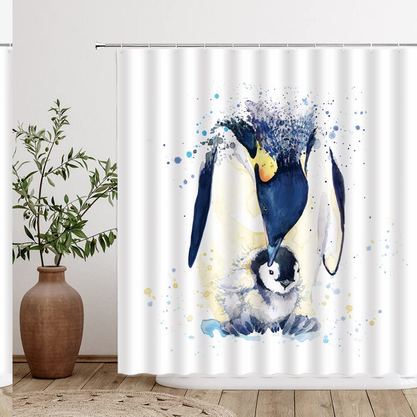 Funny Penguin Shower Curtain with Snowflake Design