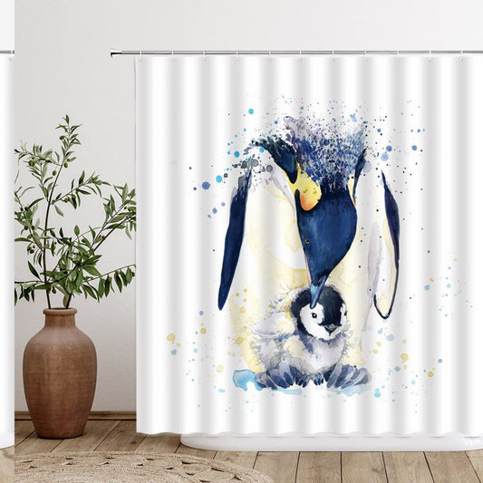 Funny Penguin Shower Curtain with Snowflake Design