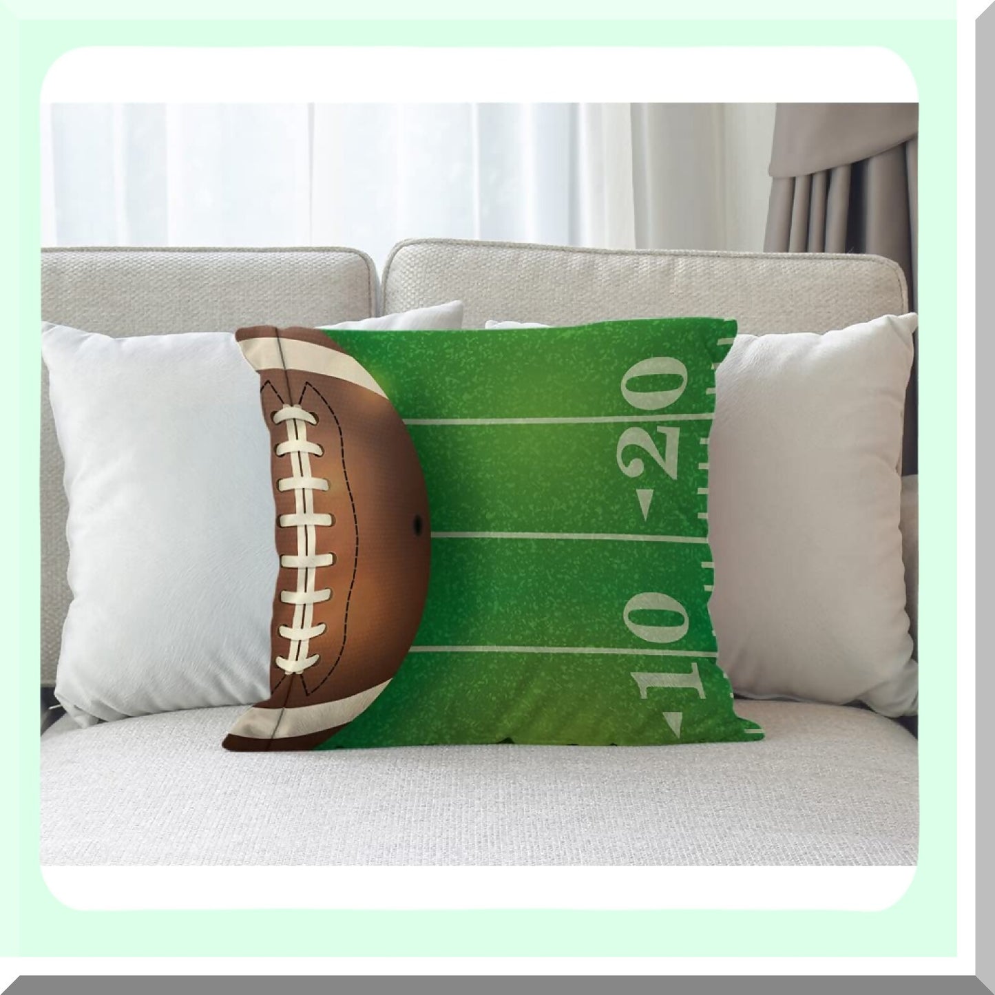 Sporty Field Touchdown Pillow Covers - Set of 2 Football Field and Ball Accent Pillow Cases for Bedroom/Living Room/Sofa - Farmhouse Decor Cotton Linen Pillowcases 18"X18"