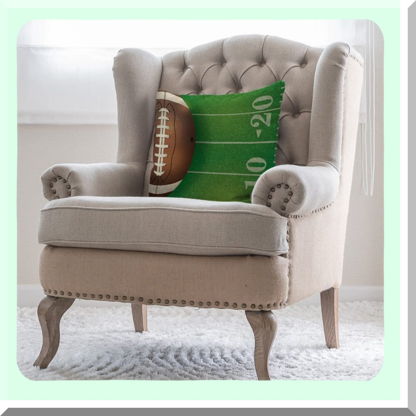 Sporty Field Touchdown Pillow Covers - Set of 2 Football Field and Ball Accent Pillow Cases for Bedroom/Living Room/Sofa - Farmhouse Decor Cotton Linen Pillowcases 18"X18"