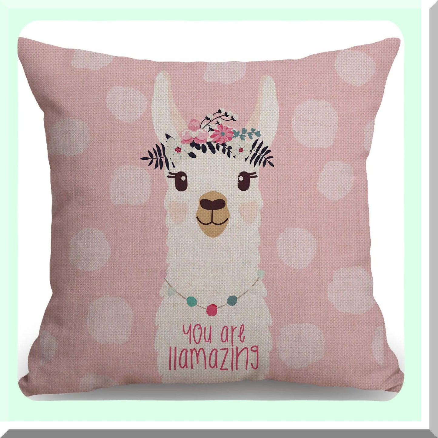 Llamazing Quote Farmhouse Pillow Cover - Fun Llama Decor for Sofa & Couch - 18x18 Inch Cotton Linen Cushion Case - Home Decorations