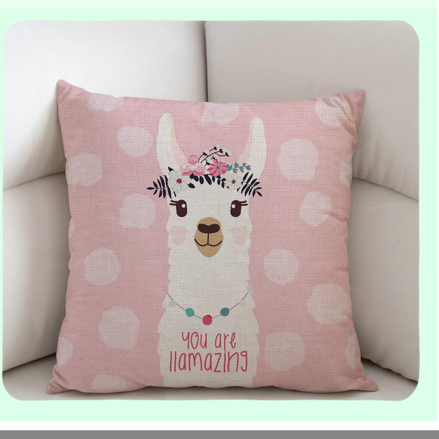 Llamazing Quote Farmhouse Pillow Cover - Fun Llama Decor for Sofa & Couch - 18x18 Inch Cotton Linen Cushion Case - Home Decorations