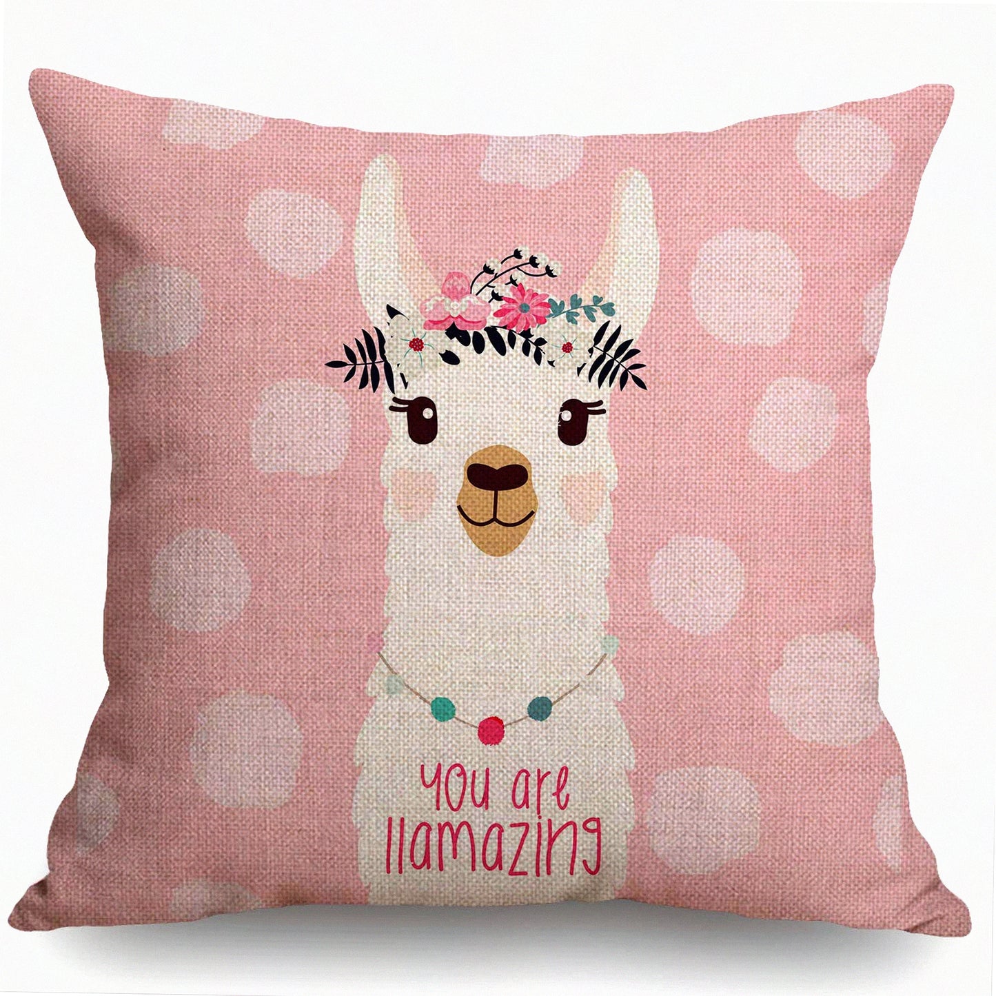 Llamazing Quote Farmhouse Pillow Cover - Fun Llama Decor for Sofa & Couch - 18x18 Inch Cotton Linen Cushion Case - Home Decorations