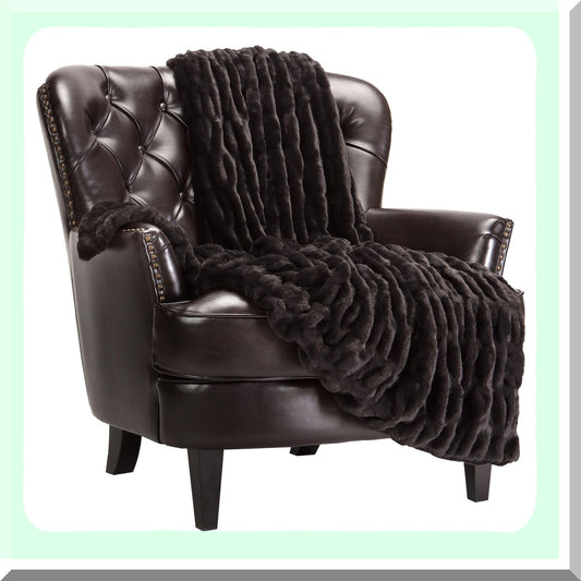 LuxSoft Reversible Mink Throw - Premium Ruched Blanket, 50" x 65", Black"