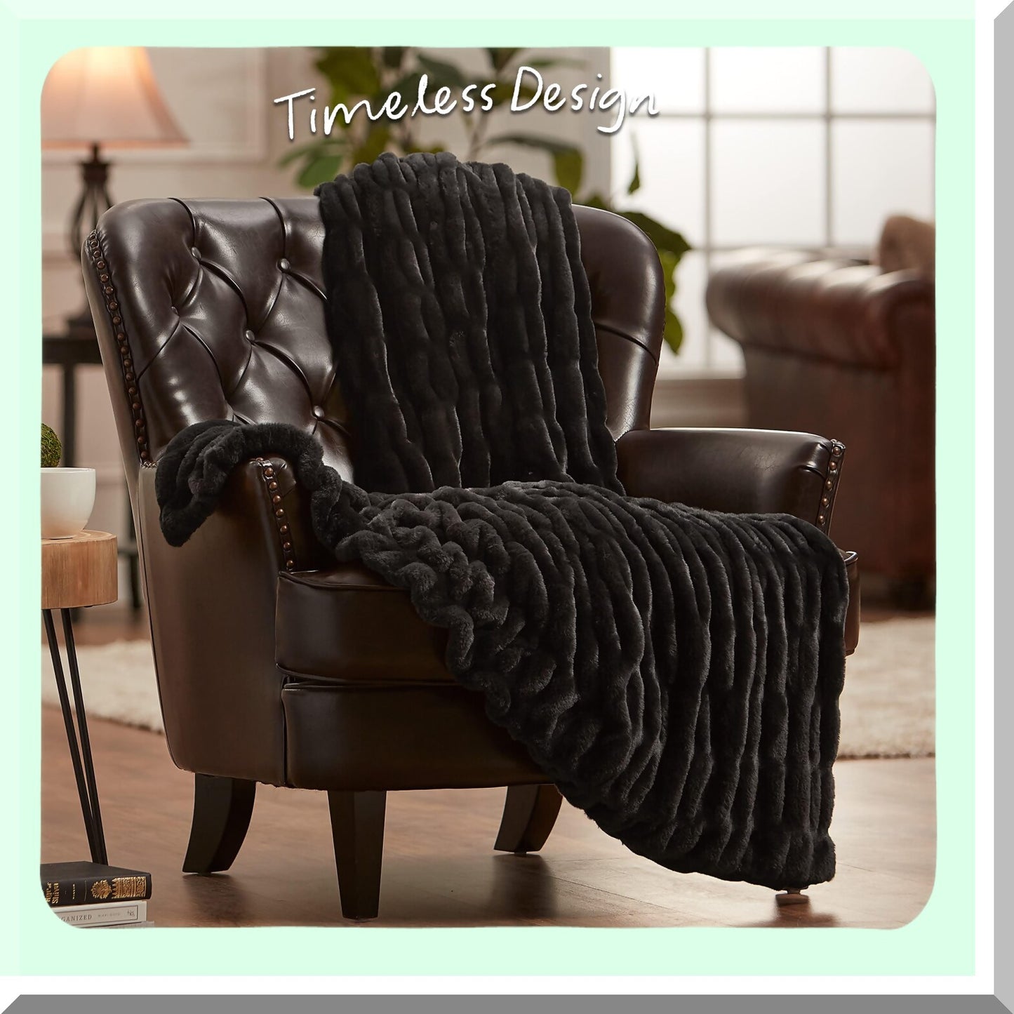 LuxSoft Reversible Mink Throw - Premium Ruched Blanket, 50" x 65", Black"