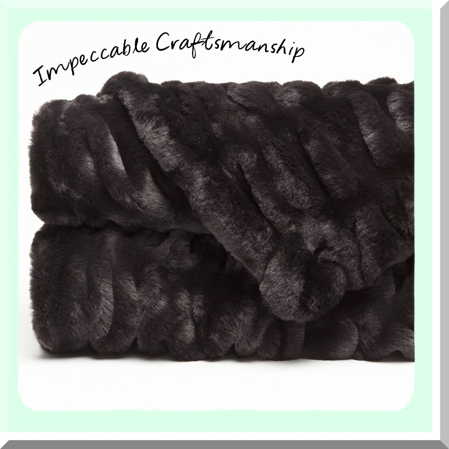 LuxSoft Reversible Mink Throw - Premium Ruched Blanket, 50" x 65", Black"