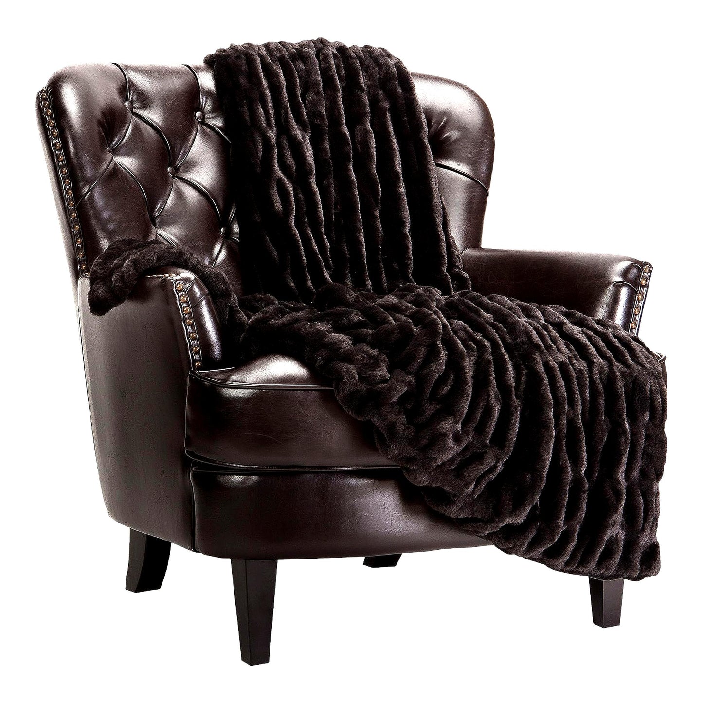 LuxSoft Reversible Mink Throw - Premium Ruched Blanket, 50" x 65", Black"