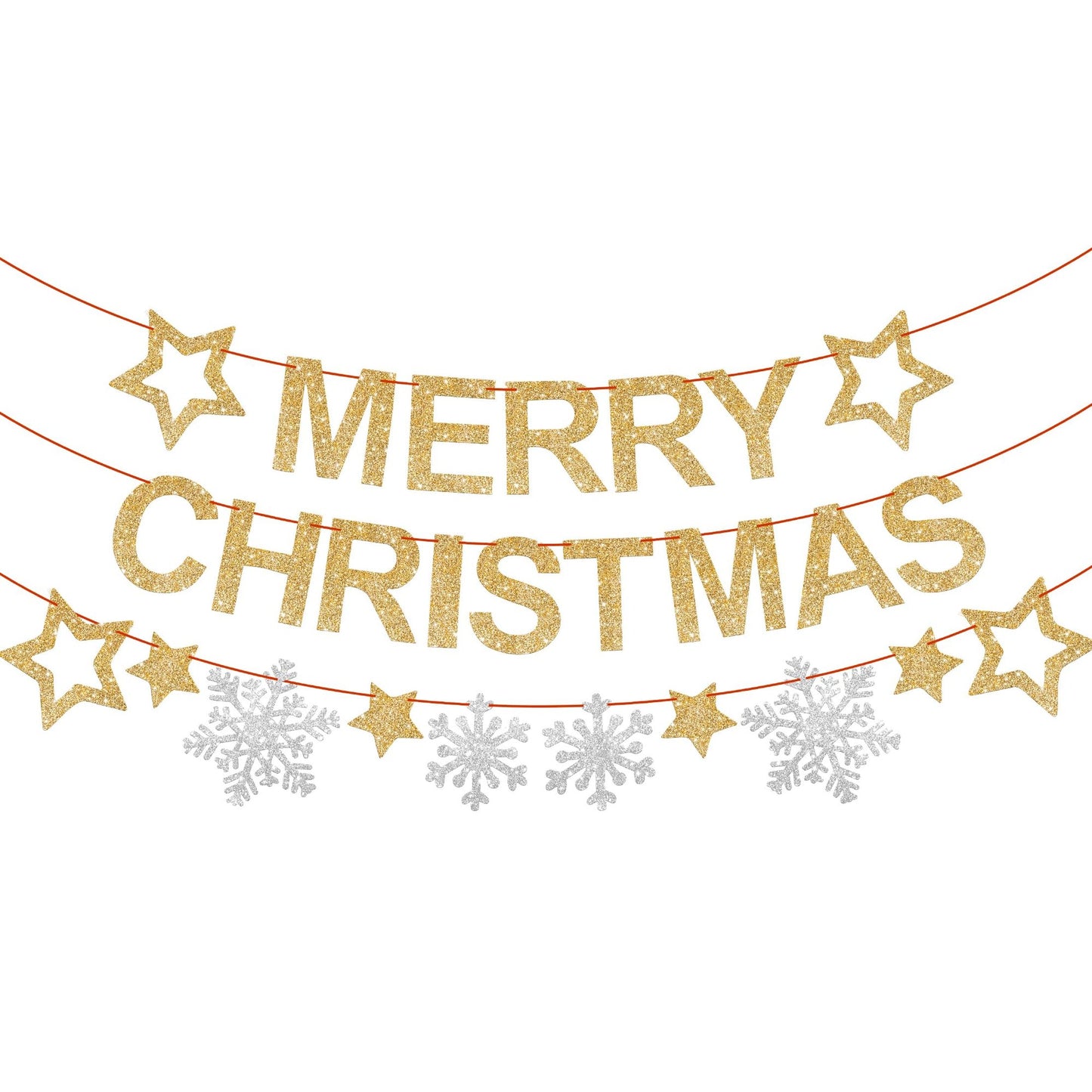 Large Glitter Merry Banner with Snowflake Garland for Party Decorations