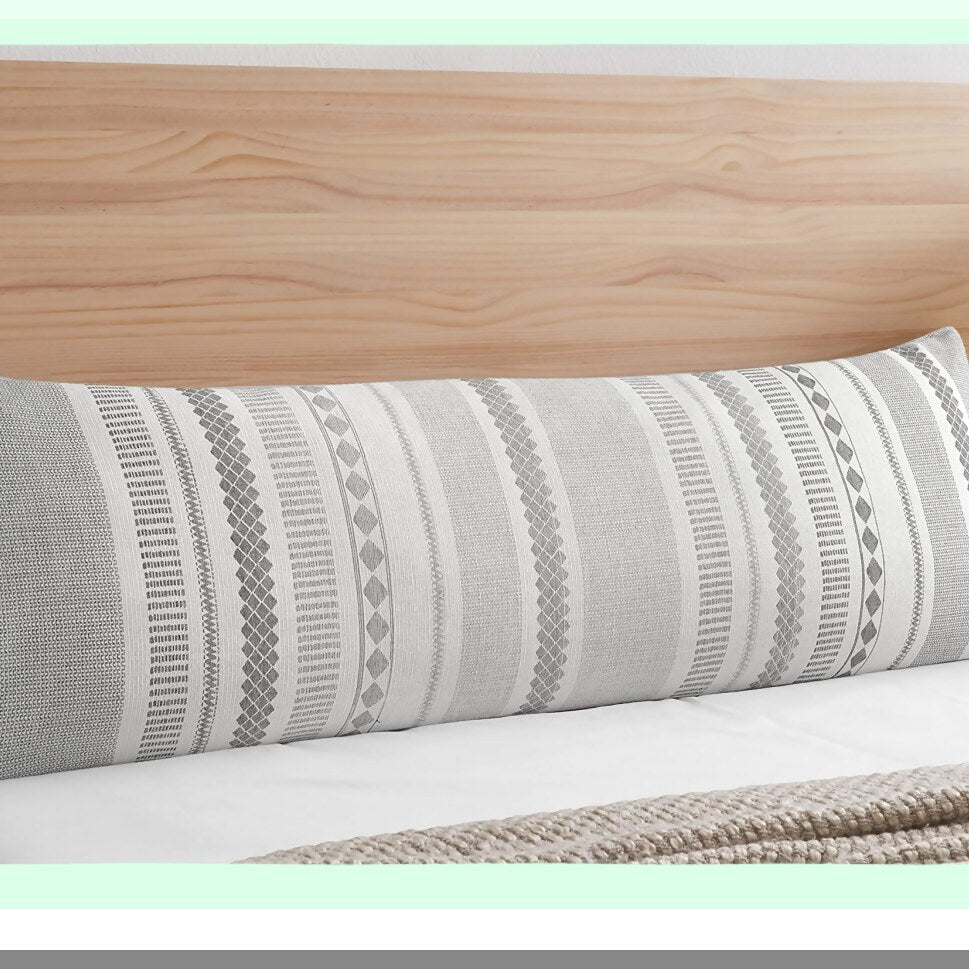 Boho Chic Jacquard Body Pillow Cover - Farmhouse Grey Ivory Decorative Throw Case for Couch - Modern Zipper Accent 54x20 - Neutral Bedroom Decor