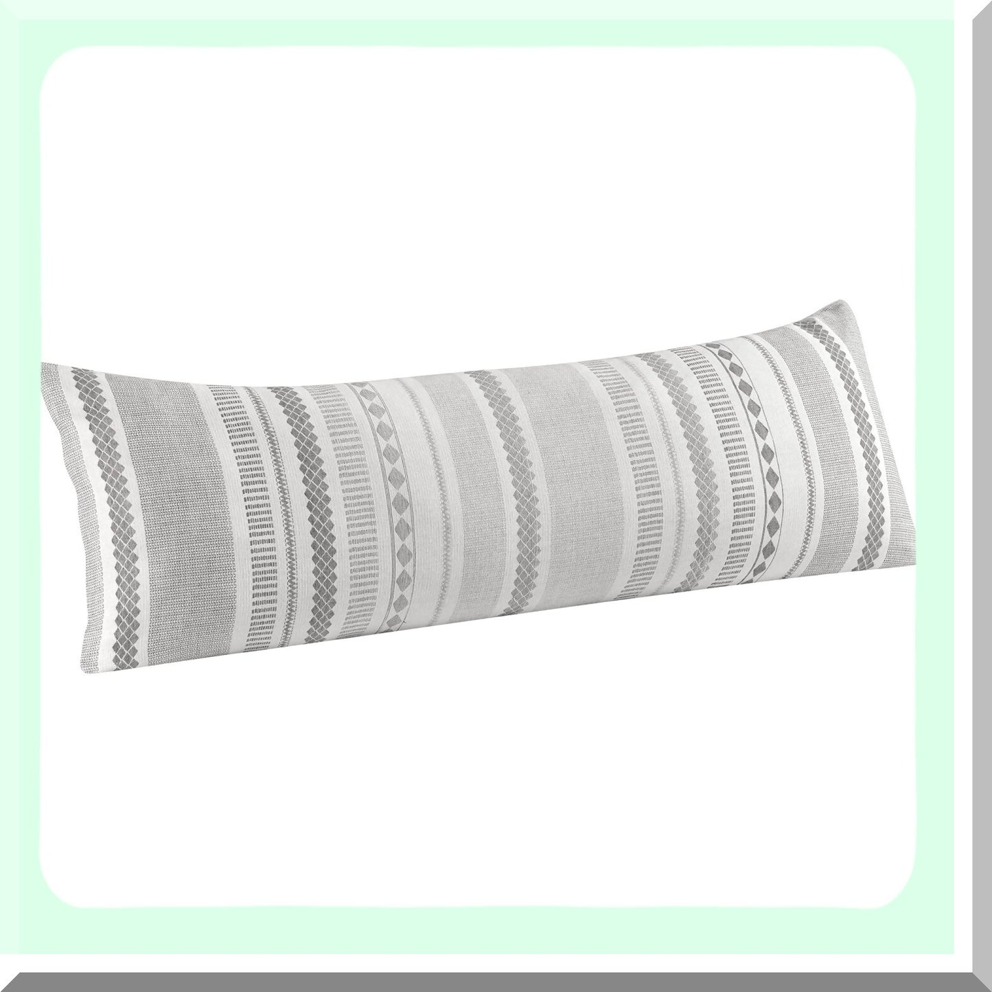Boho Chic Jacquard Body Pillow Cover - Farmhouse Grey Ivory Decorative Throw Case for Couch - Modern Zipper Accent 54x20 - Neutral Bedroom Decor