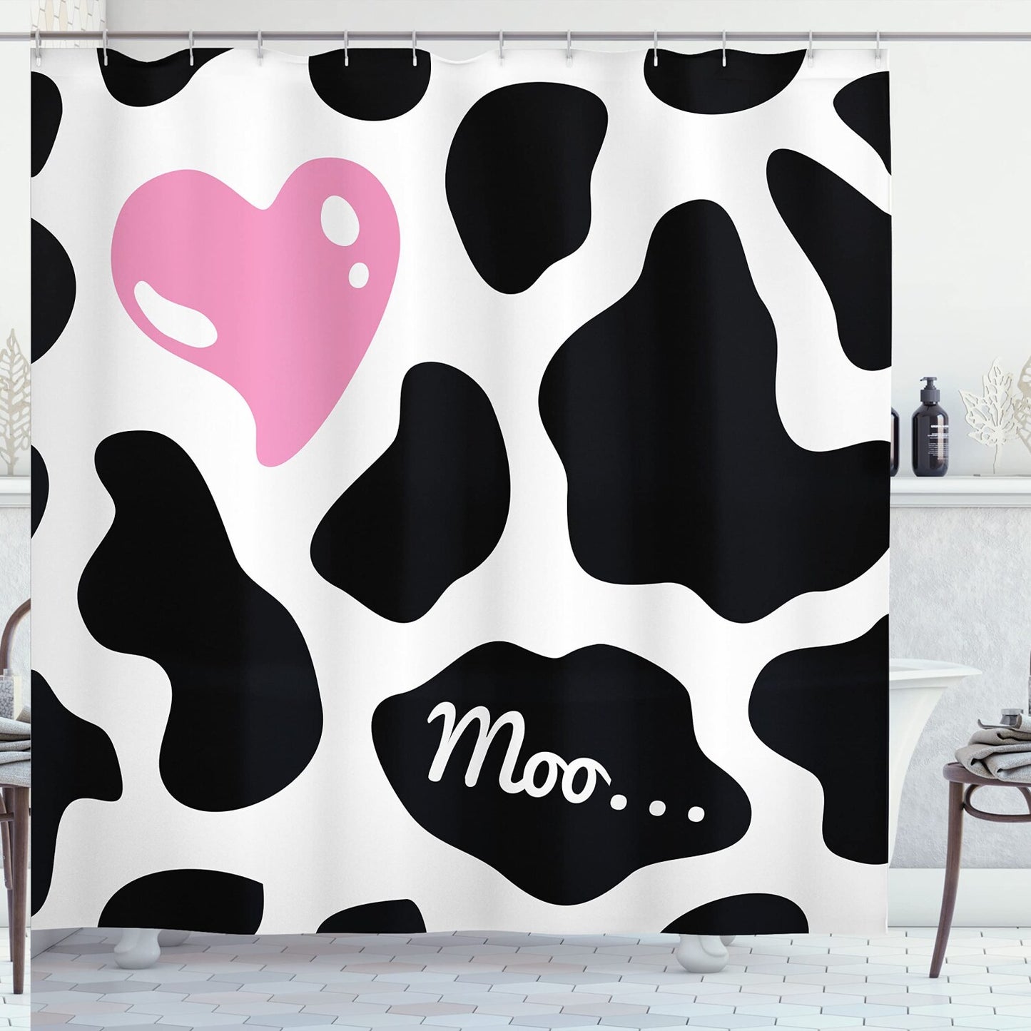 Cow Print Shower Curtain Pastel Camouflage 69" x 84"