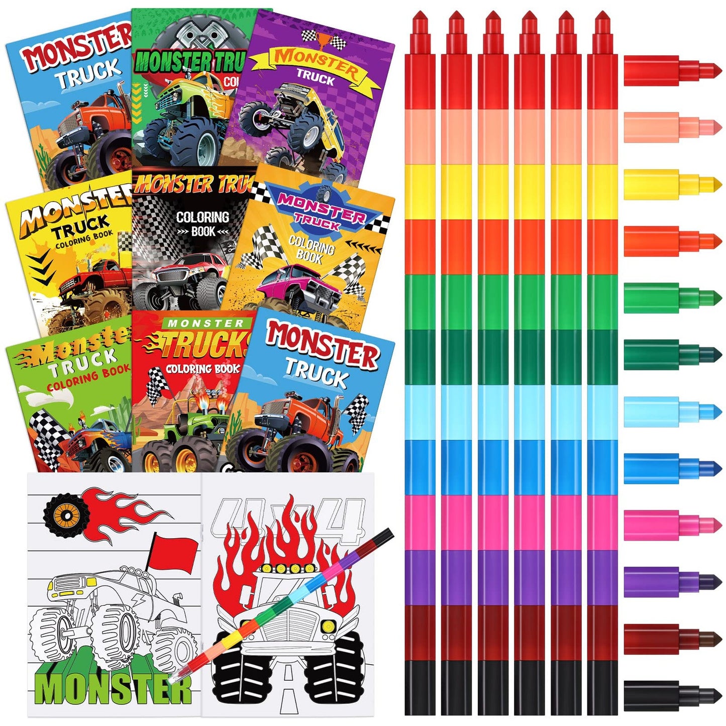 Monster Truck Coloring Fun Pack - 24 Books & Crayons Set | Truck Themed Activity Books for Kids | Birthday Party Supplies & Classroom Gifts