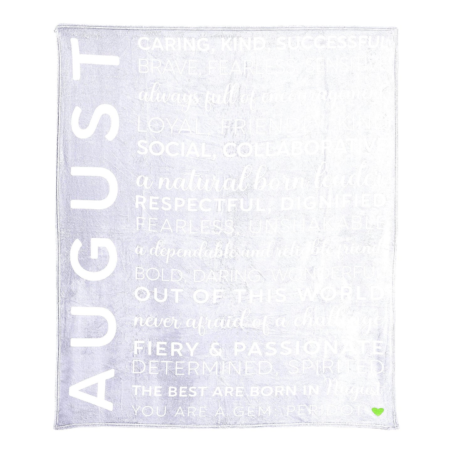 August Royal Plush Birthday Blanket - Green Embroidered Heart, 50x60-inch, Gray