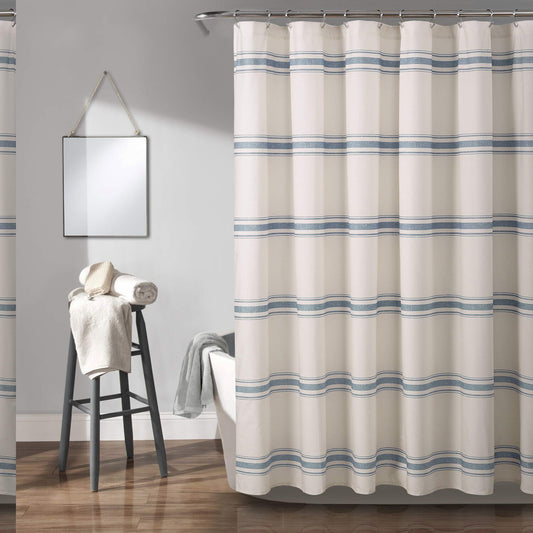 Farmhouse Stripe Cotton Shower Curtain 72x72 Blue