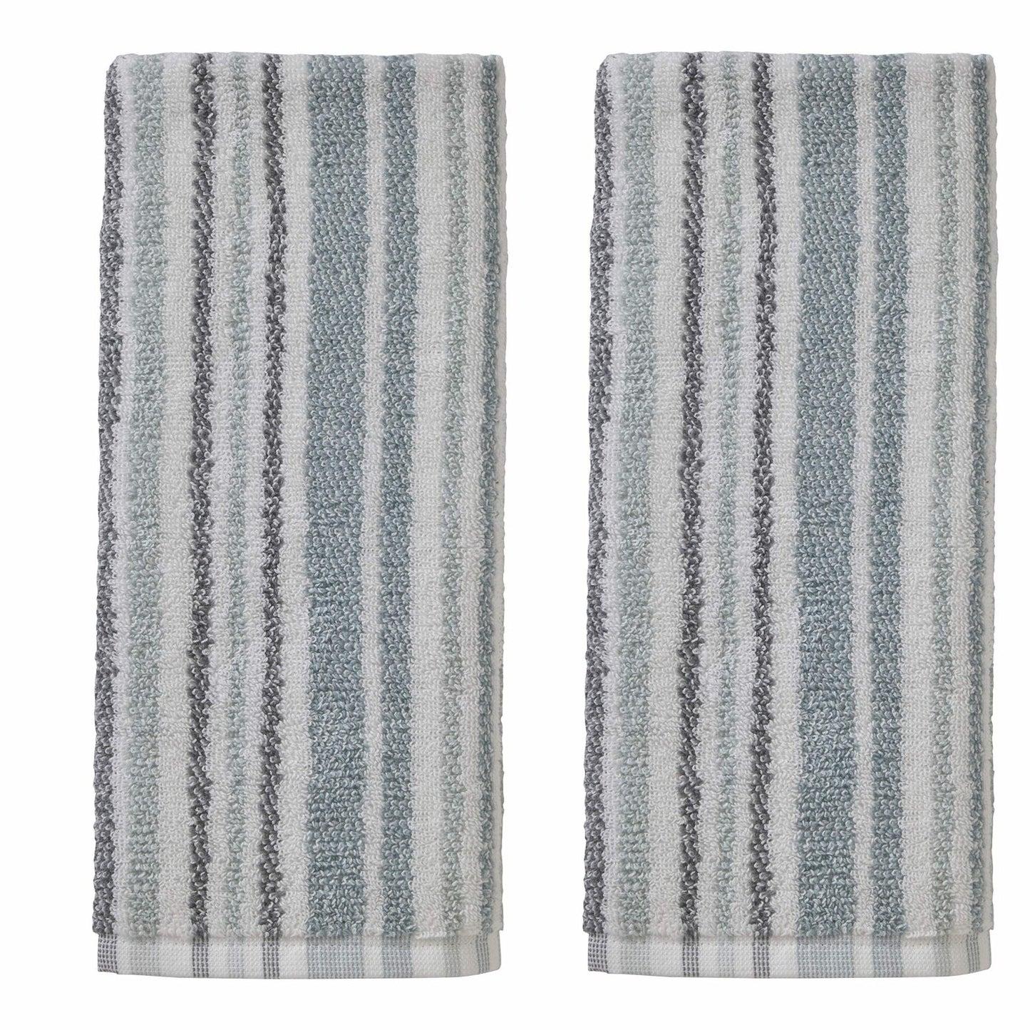 Farmhouse Stripe Hand Towel 2-Pack, Aqua, Cotton