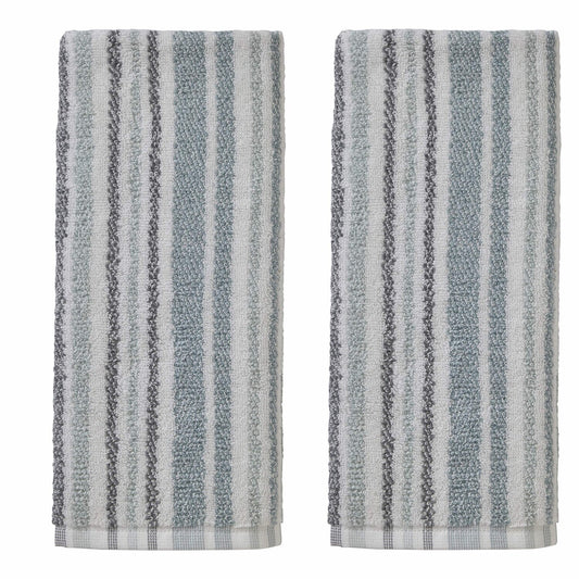 Farmhouse Stripe Hand Towel 2-Pack, Aqua, Cotton
