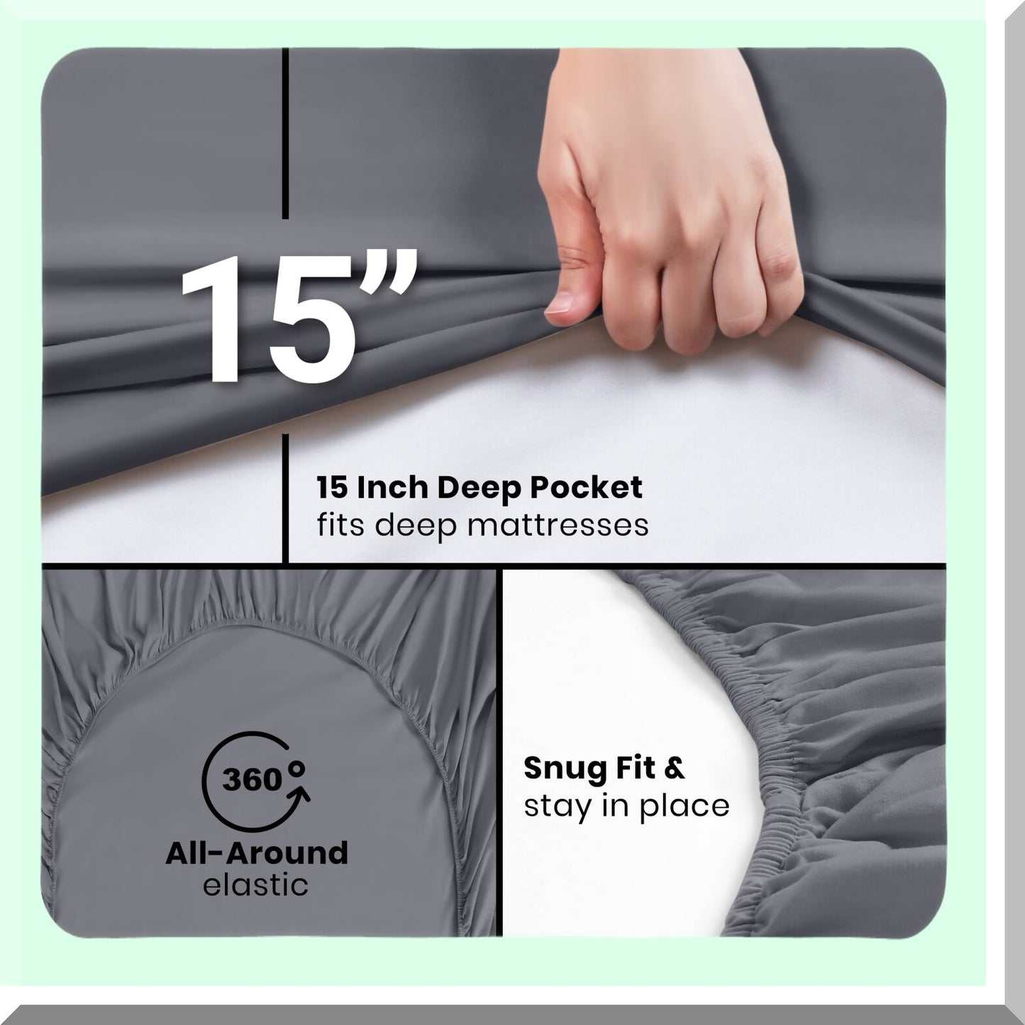 DeepPocket Soft Microfiber Fitted Sheets - Grey (Set of 2) - Shrinkage & Fade Resistant Bottom Sheets - Easy Care Split Fitted Sheet