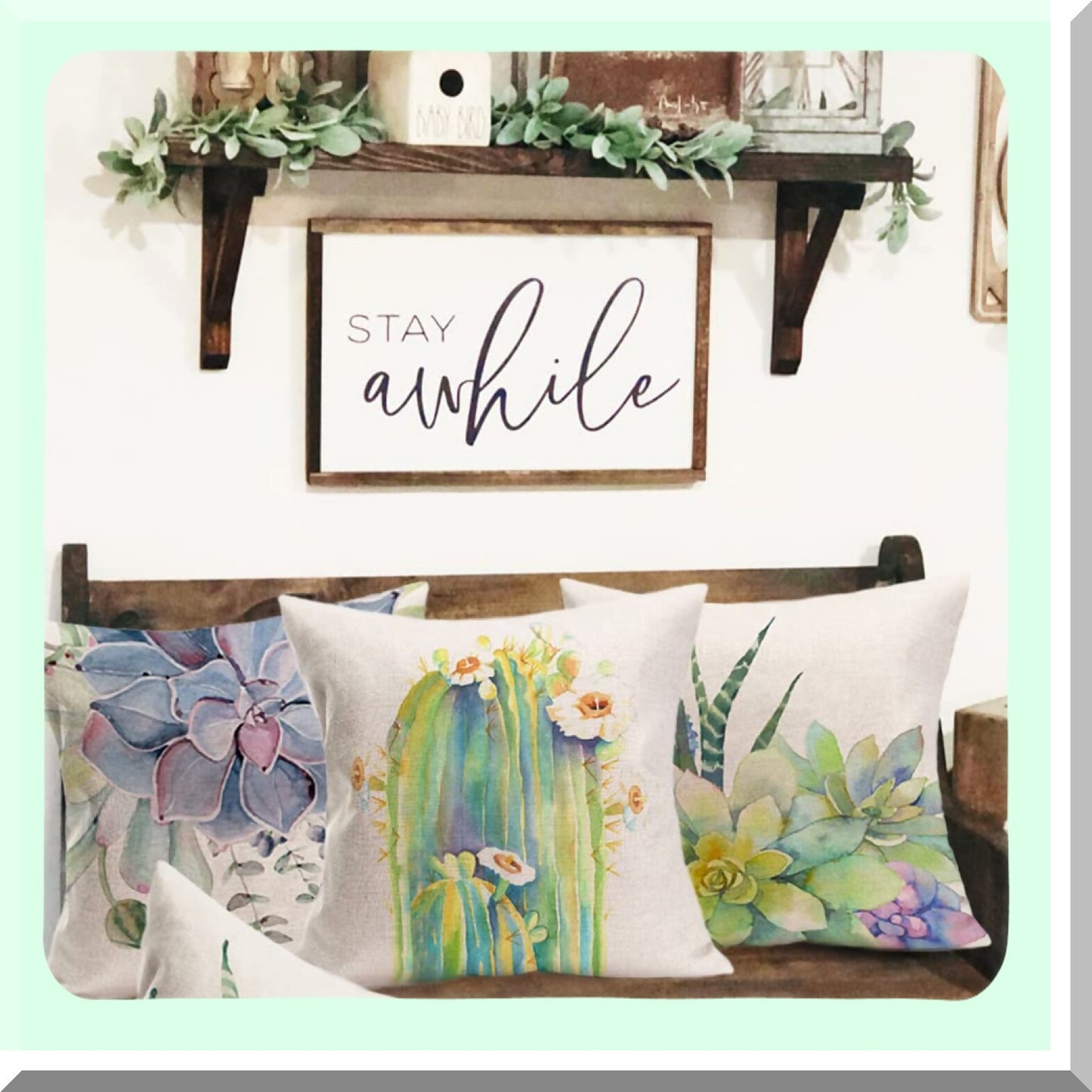 Tropical Succulent Cactus Flower Pillow Covers - Set of 4, 24x24 Inch Decorative Throw Cushion Cases for Sofa, Outdoor Cotton Linen Square Floral Decor