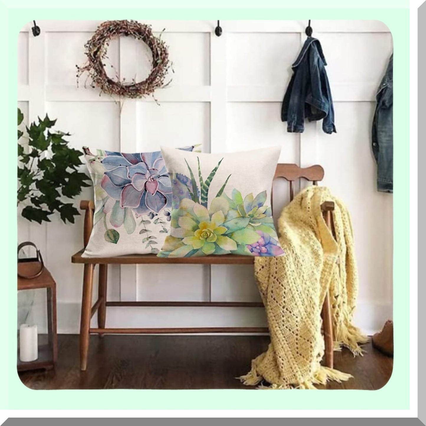 Tropical Succulent Cactus Flower Pillow Covers - Set of 4, 24x24 Inch Decorative Throw Cushion Cases for Sofa, Outdoor Cotton Linen Square Floral Decor