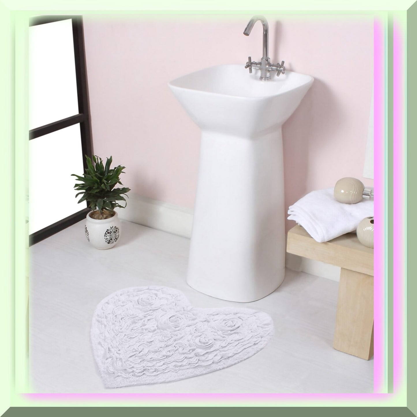 25"x25" Heart Cotton Tufted Bath Rug White