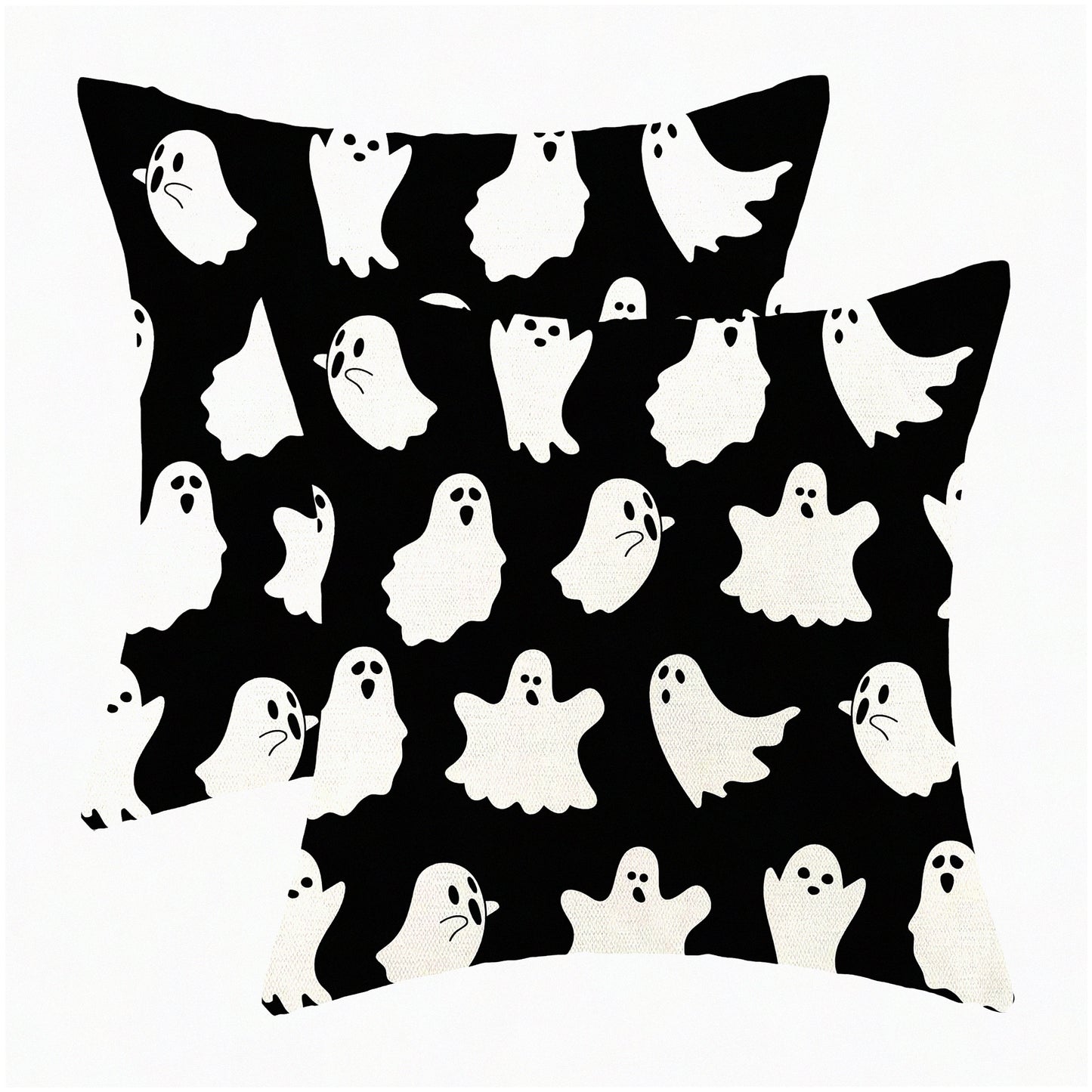 Ghostly Farmhouse Pillow Covers - Set of 2, 20x20 Outdoor Linen Throw Cushion Cases for Couch Sofa. Vintage Decor with Cute Ghost Design.