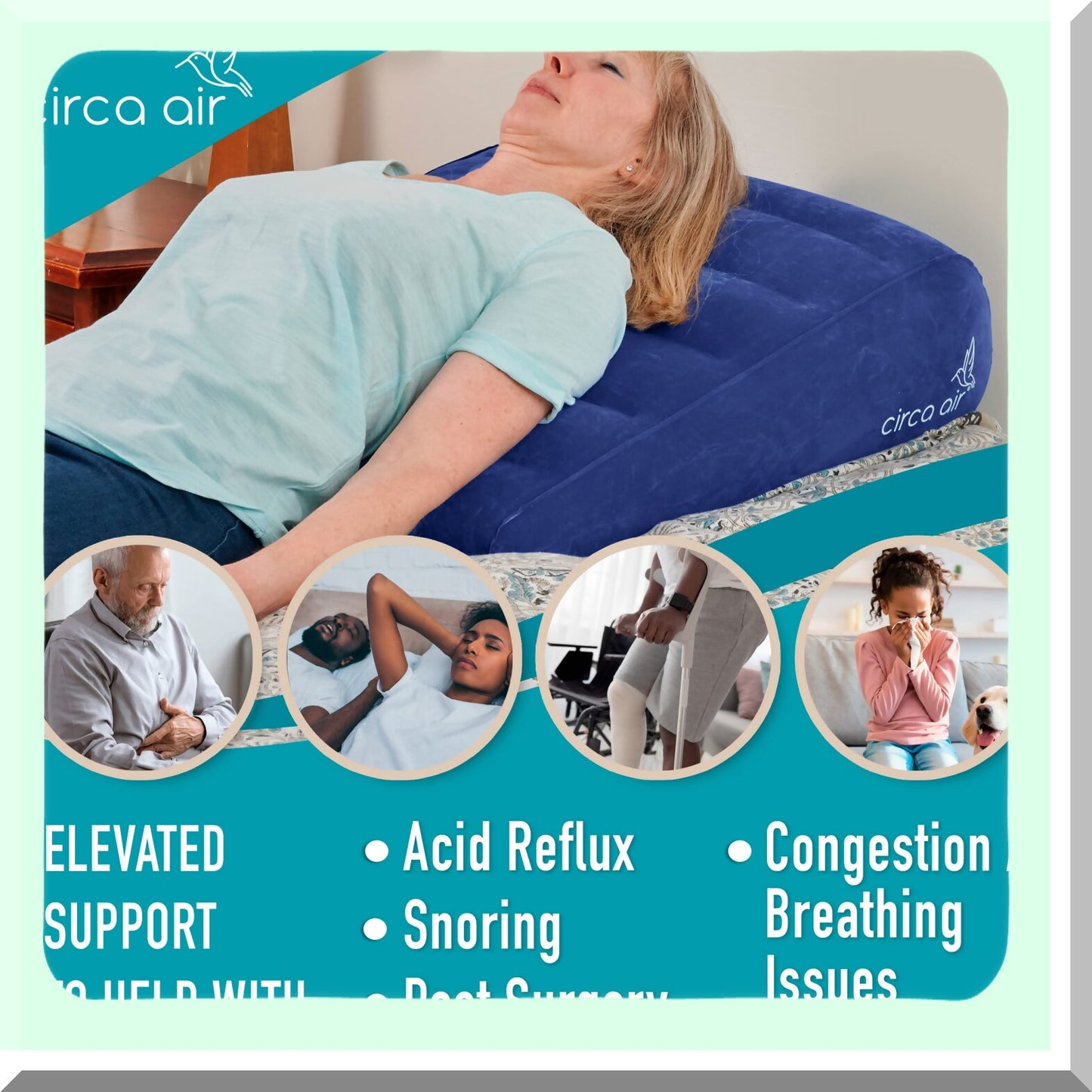 TravelEase Inflatable Wedge Pillow - Extra Wide 27" Bed Wedge with Cover. Sleep Better with Acid Reflux, Anti Snore, Gerd Relief. Elevated Triangle Pillow for Leg Elevation on the Go!