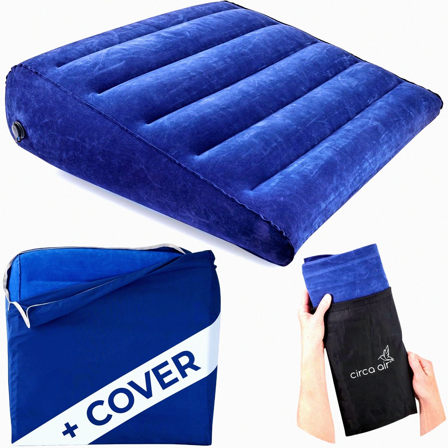 TravelEase Inflatable Wedge Pillow - Extra Wide 27" Bed Wedge with Cover. Sleep Better with Acid Reflux, Anti Snore, Gerd Relief. Elevated Triangle Pillow for Leg Elevation on the Go!