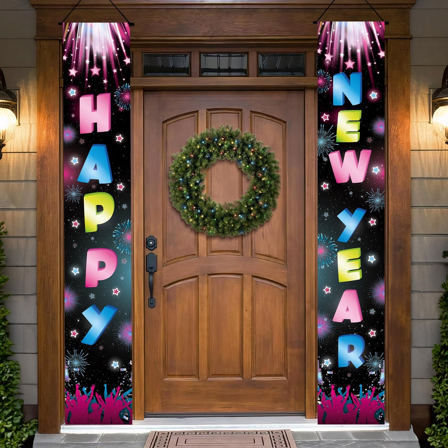 NeonXtraLarge New Year Banner - Colorful 72x12 Inch Backdrop for 2024 Eve Party Decorations - Happy New Year Door Banner for Supplies