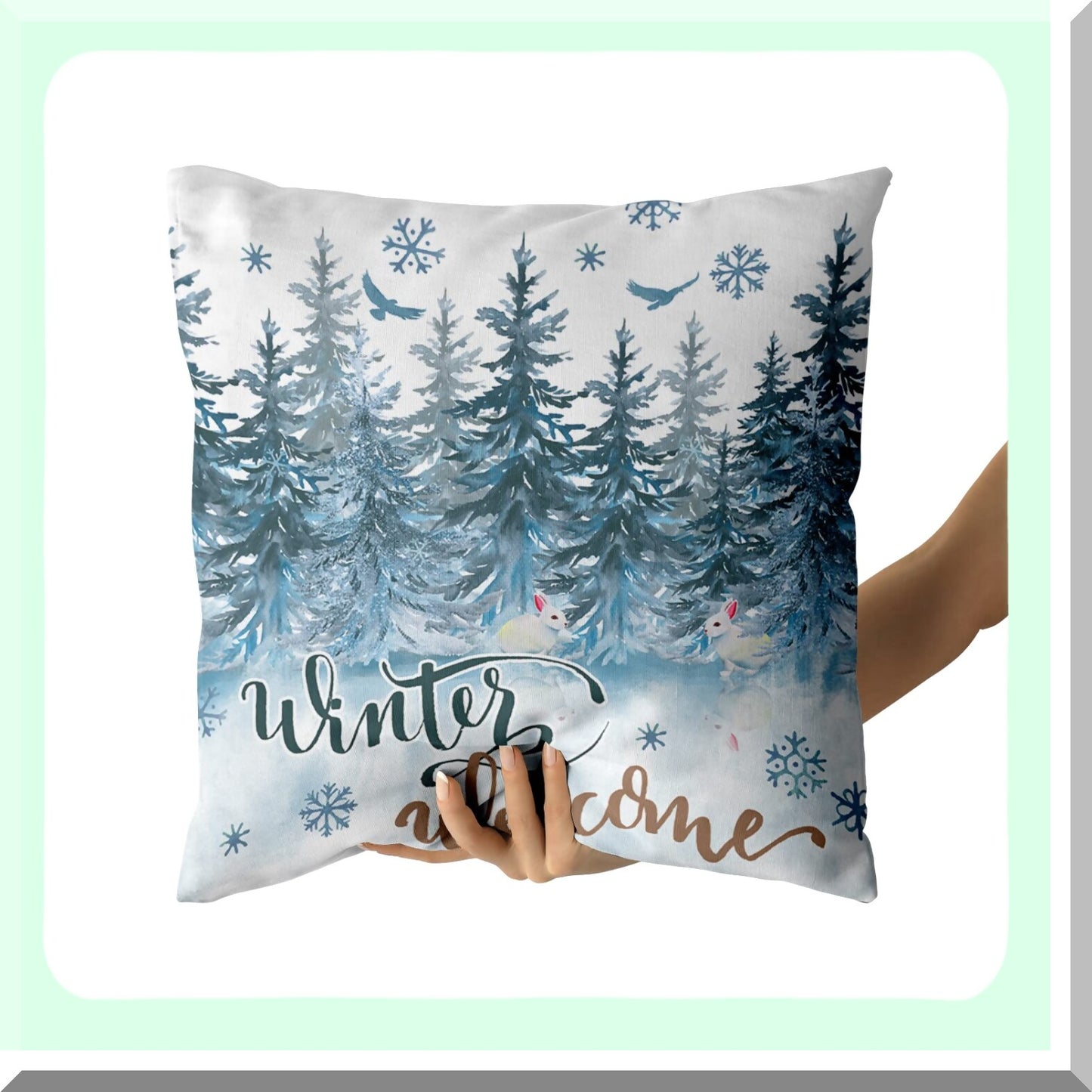 Winter Wonderland Reindeer Snow Pillowcase Set - Soft Breathable Cushion Covers with Watercolor Deer & Blue Snowflakes - Decorative Sofa Bedroom Car Pillows - 18 X 18 Inch - Pack of 2