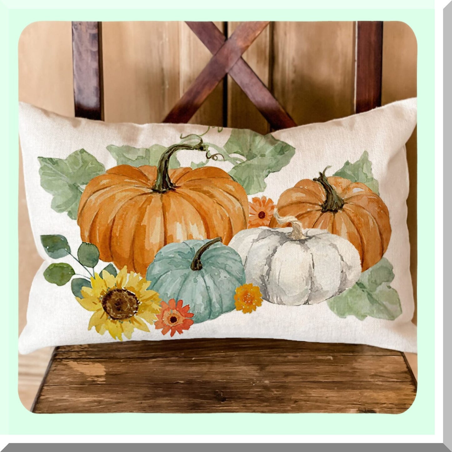 Fall Harvest Lumbar Pillow Set - Autumn Decorative Throw Pillow Cases with Pumpkins & Sunflowers Design - 12x20 Inch Linen Cushion Covers for Thanksgiving Home Decor