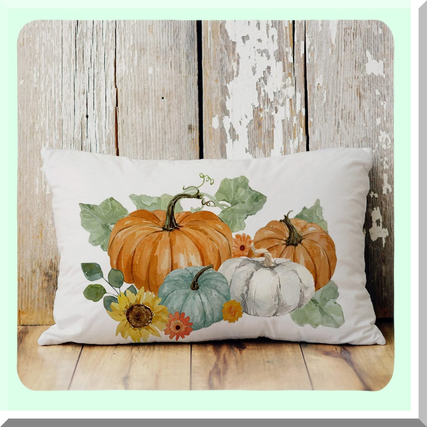 Fall Harvest Lumbar Pillow Set - Autumn Decorative Throw Pillow Cases with Pumpkins & Sunflowers Design - 12x20 Inch Linen Cushion Covers for Thanksgiving Home Decor