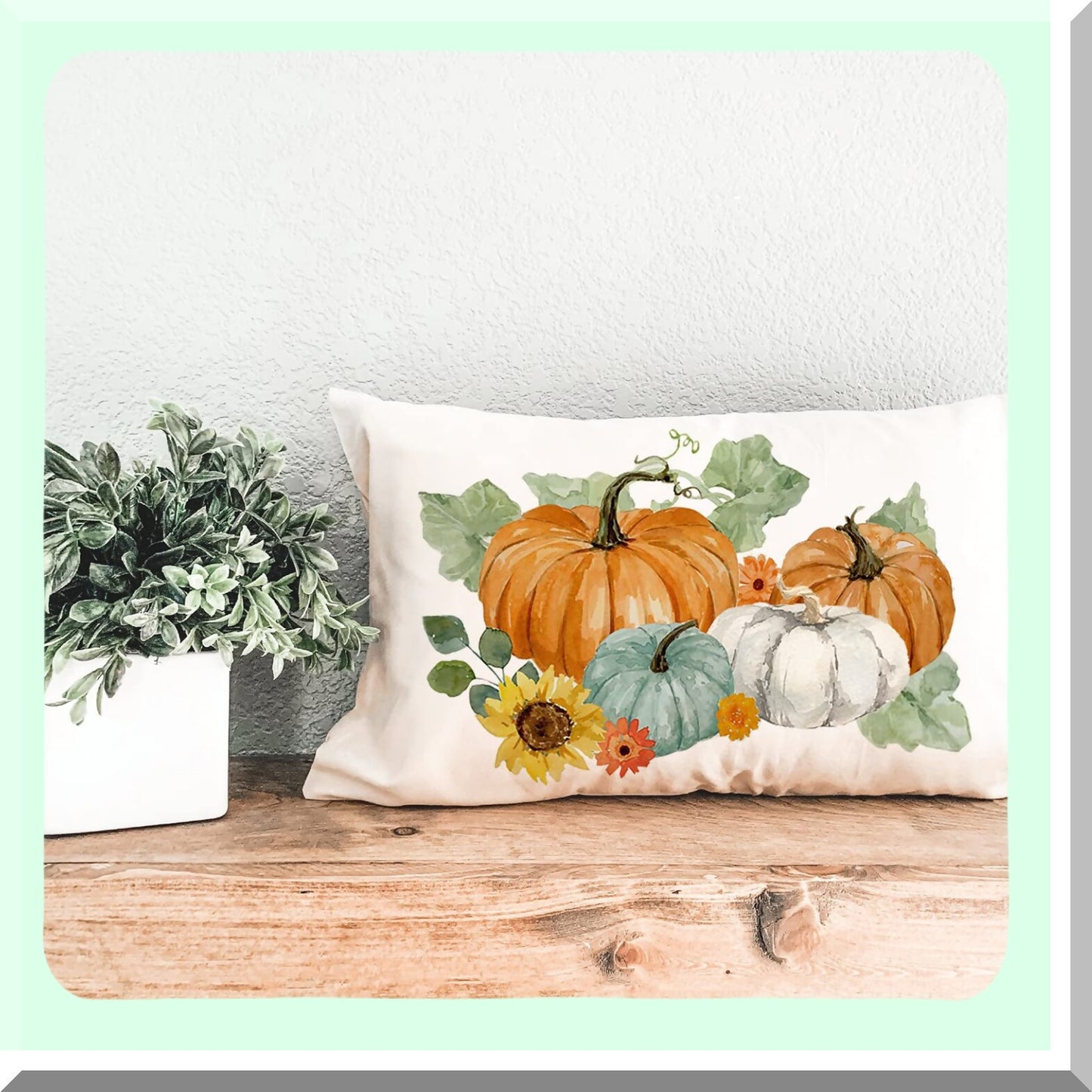 Fall Harvest Lumbar Pillow Set - Autumn Decorative Throw Pillow Cases with Pumpkins & Sunflowers Design - 12x20 Inch Linen Cushion Covers for Thanksgiving Home Decor