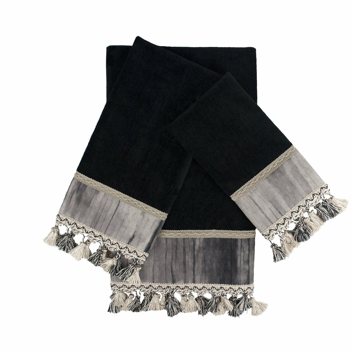 3-Piece Black Embellished Decorative Towel Set
