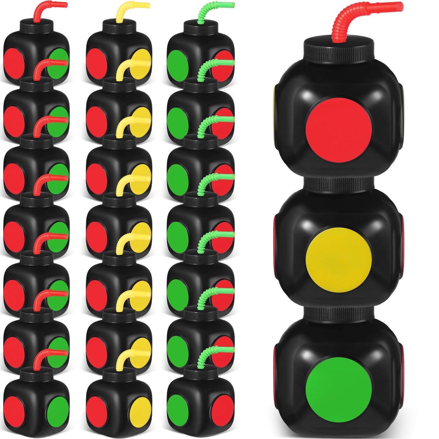 Race Car Traffic Light Cups - 10 oz Plastic Reusable Kids Favor with Straws and Lids. Perfect for Traffic Theme Racing Car Birthday Party Supplies!
