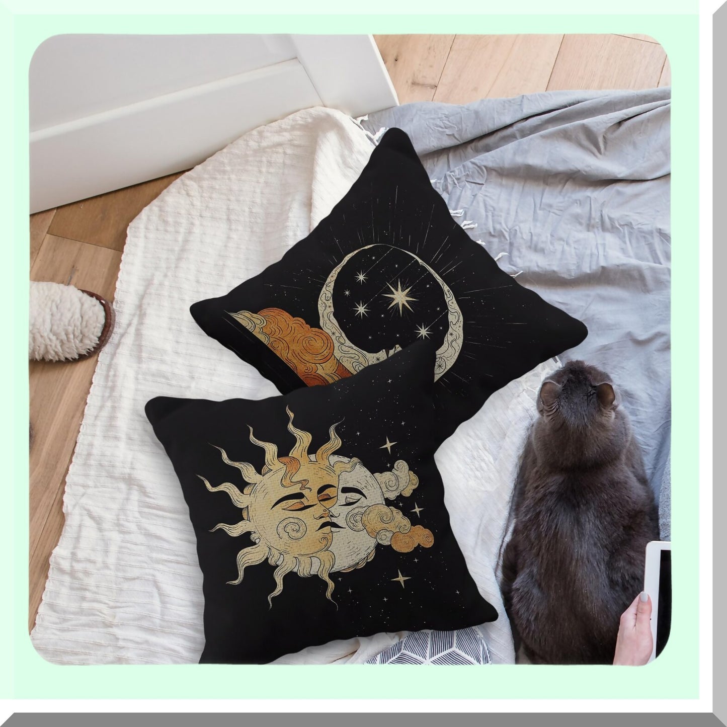 Astrology Tarot Linen Pillow Case Set - Star Moon Sun Theme Room Decor Gift for Mom, Daughter, Sister, Wife - Black Cushion Cover for Sofa Bed - 18x18 Inch, Pack of 6