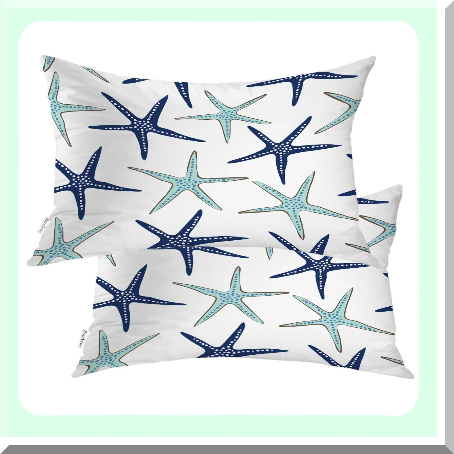 Nautical Starfish Navy Blue Lumbar Pillow Covers - Coastal Decorative Throw Cushion Set for Sofa, Bedroom, Car - 12 x 20 Inches - Set of 2