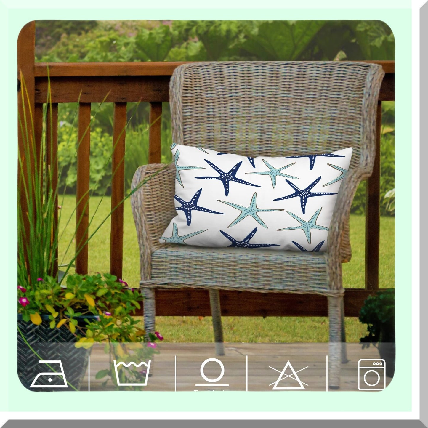 Nautical Starfish Navy Blue Lumbar Pillow Covers - Coastal Decorative Throw Cushion Set for Sofa, Bedroom, Car - 12 x 20 Inches - Set of 2