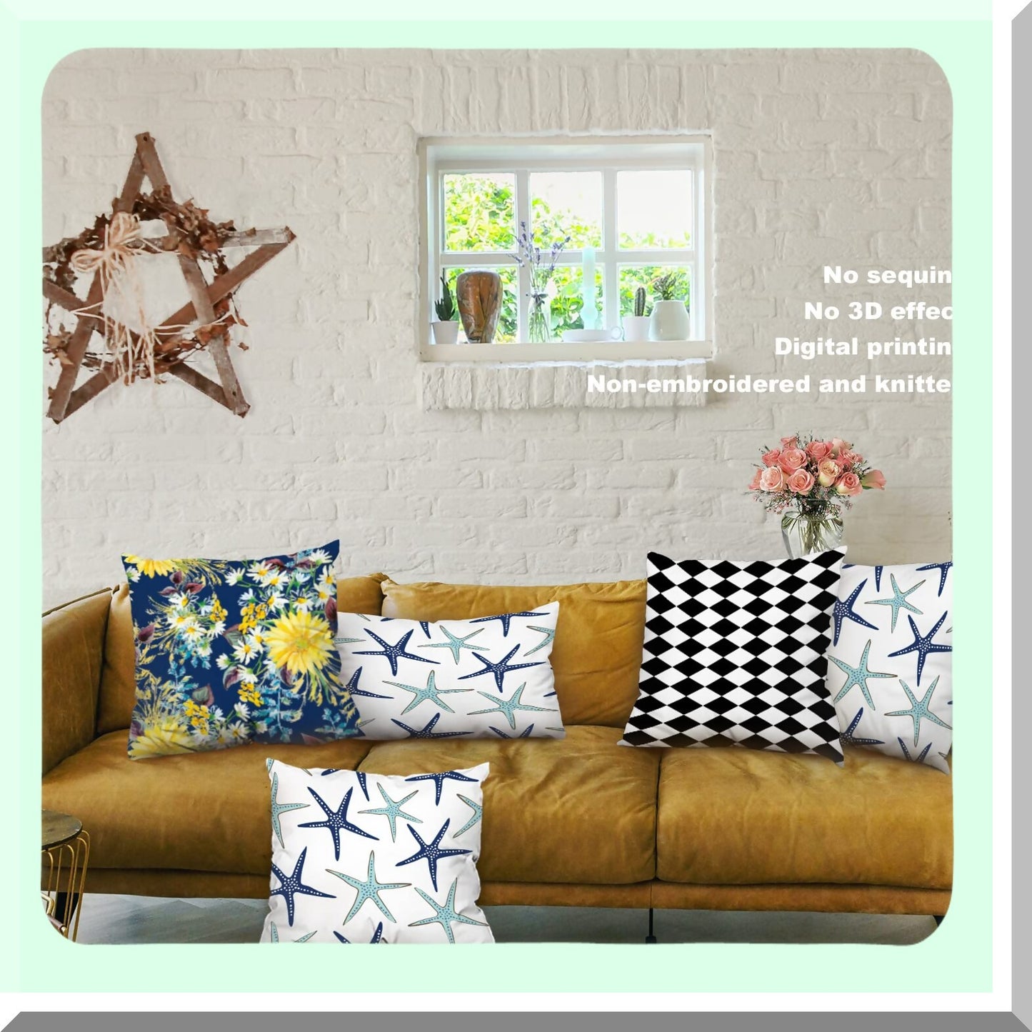 Nautical Starfish Navy Blue Lumbar Pillow Covers - Coastal Decorative Throw Cushion Set for Sofa, Bedroom, Car - 12 x 20 Inches - Set of 2